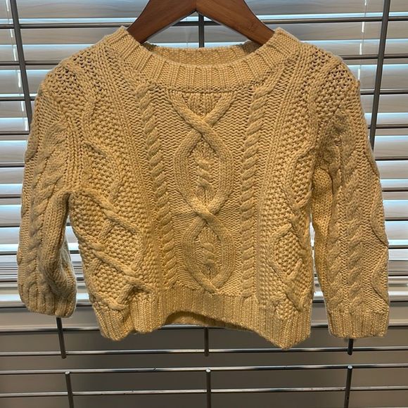 LL Bean Classic Cable Knit Kids Sweater - Cream - Picture 1 of 3
